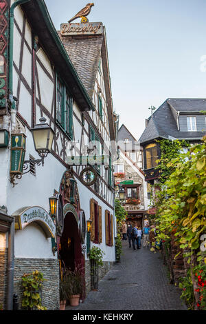 Rüdesheim am Rhein, wine making town in Germany, popular alley Drosselgasse Stock Photo