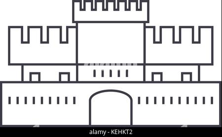 fortress sign vector line icon, sign, illustration on background, editable strokes Stock Vector
