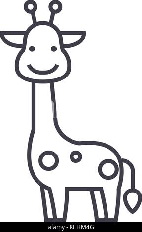 giraffe vector line icon, sign, illustration on background, editable strokes Stock Vector