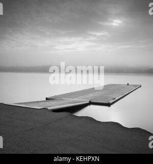 Lake Loch Boat Jetty Pier Fog Calm Peaceful Solitude Stock Photo