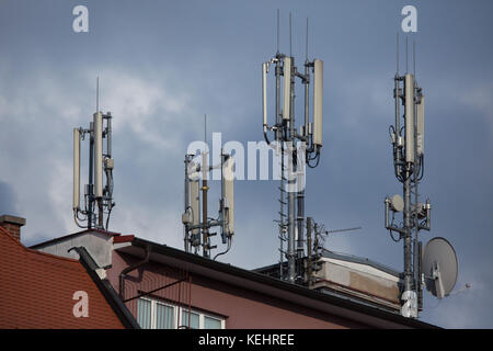 Cell sites on the roof in Olomouc, Czech Republic. Stock Photo