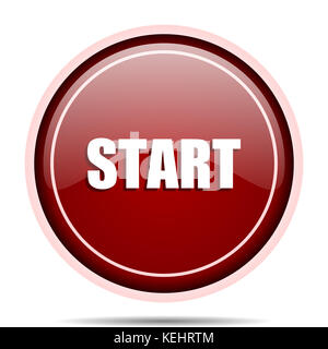 Start red glossy round web icon. Circle isolated internet button for webdesign and smartphone applications. Stock Photo