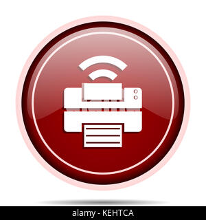 Printer red glossy round web icon. Circle isolated internet button for webdesign and smartphone applications. Stock Photo