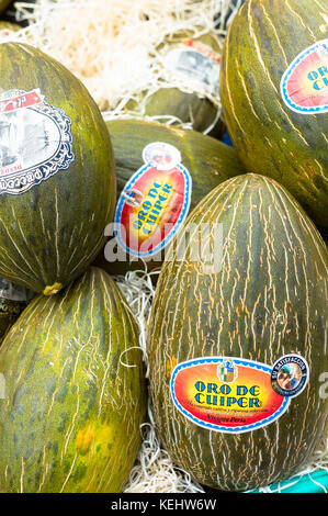Water melons on sale in food market in Santander, Cantabria, Northern Spain Stock Photo