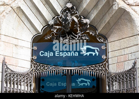 Caja Espana savings bank in Casa Botines designed by architect Antoni Gaud in Leon, Castilla y Leon, Spain Stock Photo