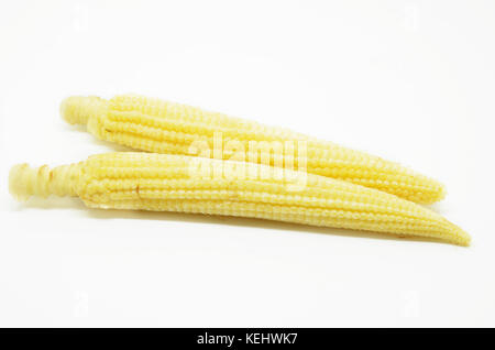 Baby corn cobs isolated on white background Stock Photo