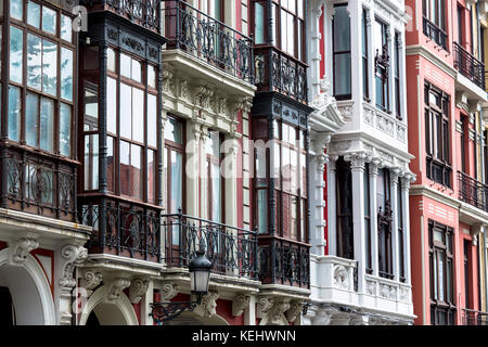 Traditional architecture in Calle San Francisco in Aviles, Asturias, Northern Spain Stock Photo