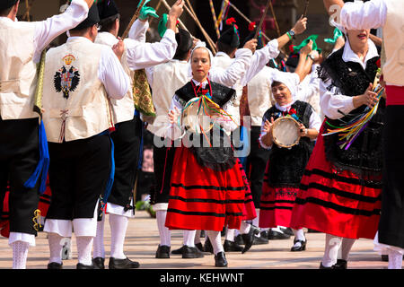 Dancing at traditional fiesta at Villaviciosa in Asturias, Northern Spain Stock Photo