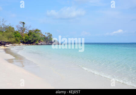 Beautiful white sandy beach with azure waters on the island of Koh Rong in Cambodia Stock Photo