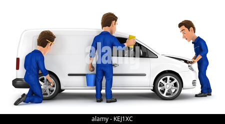 3d mechanic car maintenance, illustration with isolated white background Stock Photo