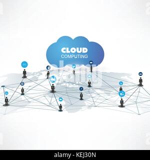 Cloud Computing and Networks Design Concept with Icons - Digital Network Connections, Technology Background  Design Element Template Vector Stock Vector