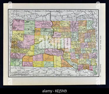 1911 McNally Map - South Dakota - Black Hills Rapid City Pierre Stock Photo