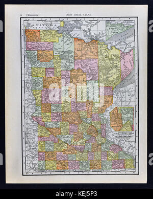 1911 McNally Map - Minnesota - Minneapolis St. Paul St. Cloud Duluth Stock Photo