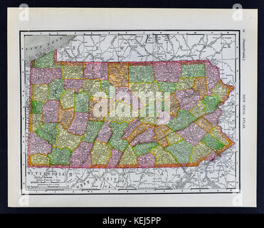 1911 McNally Map - Pennsylvania - Philadelphia Pittsburgh Harrisburg Erie Allentown Stock Photo