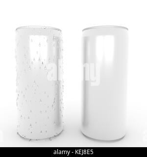 aluminum can with fresh water drop on isolated white in 3D rendering Stock Photo