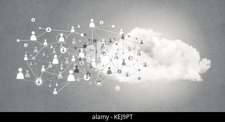 Lines and dots as networking idea drawn on gray background Stock Photo