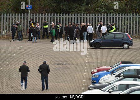 Members of the English Defence League (EDL) after a protest in Peterborough. Stock Photo