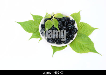 Blackberries on a plate isolated on white. Stock Photo
