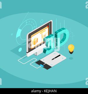 Isometric designer workplace. 3d design workplace. Vector illustration Stock Vector