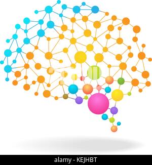 Digital concept of colorful brain mapping with dots, circles and lines. Vector illustration Stock Vector