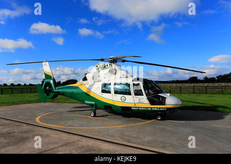The Eurocopter Dauphin AS365, one of the Great North Air Ambulances, based at the Langwathby airfield, Penrith, Cumbria County, England, UK Stock Photo