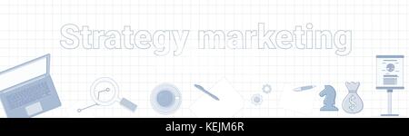 Strategy Marketing Word On Squared Background Horizontal Banner Business Planning Concept Stock Vector