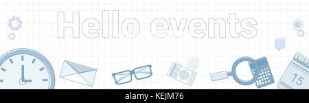 Hello Events Word On Squared Background Horizontal Banner Business Time Schedule Concept Stock Vector