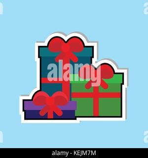 Present Boxes Icon Isolated Over Blue Background Gift Sticker Concept Stock Vector