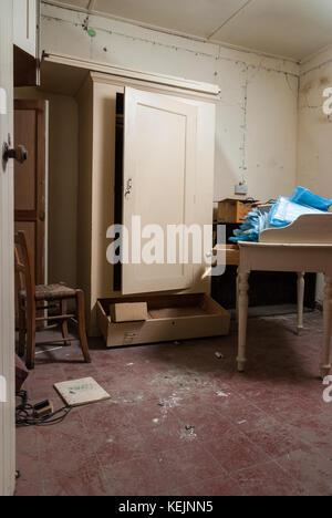 Doctor office with log books from 1957 in abandoned sanatorium - hospital room Stock Photo