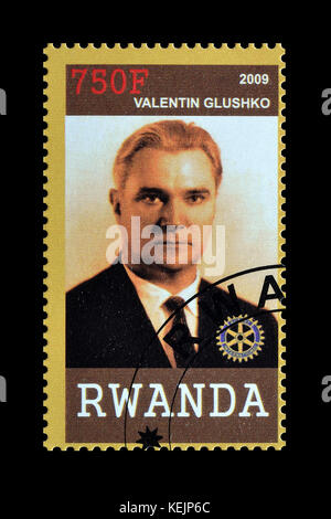 Cancelled postage stamp printed by Rwanda, that shows Valentin Glushko. Stock Photo