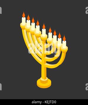 Menorah isometry for Jewish holiday. Traditional religious candelabrum. Israel is celebration. Vector illustration Stock Vector