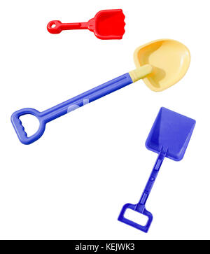 Plastic beach toy shovels. Isolated. Stock Photo