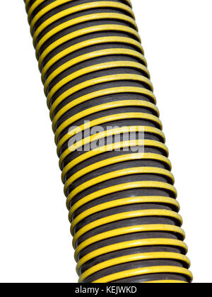 Isolated section of black and yellow hose pipe. Stock Photo