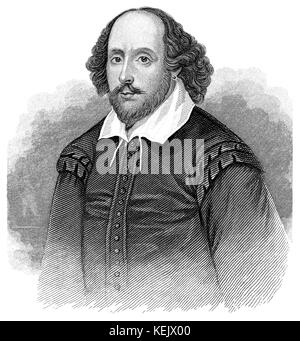 1853 engraving of playwright and poet William Shakespeare. Stock Photo