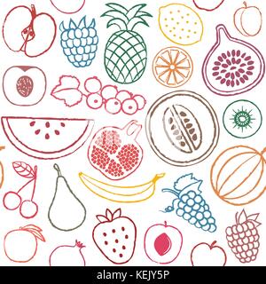 Vector seamless pattern with various fruits. Stock Vector