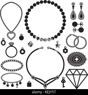 Various jewelry silhouette icons vector set. Stock Vector