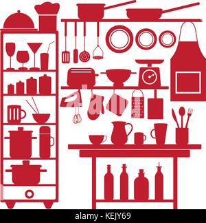 Various kitchen and restaurant vector silhouette icons. Stock Vector