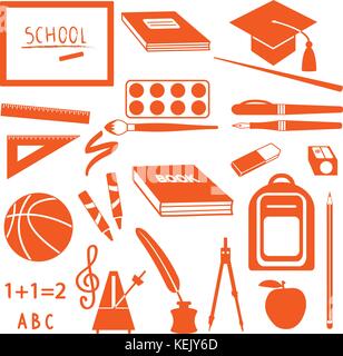 School symbols and supplies vector icons. Stock Vector