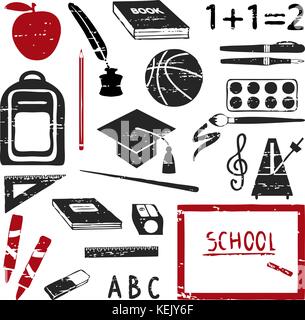 School symbols and supplies vector icons. Stock Vector