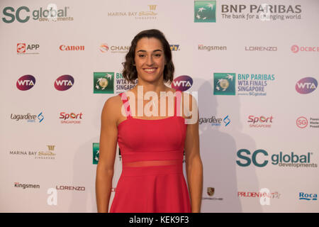 Singapore, Singapore. 20th Oct, 2017. French tennis player Caroline Garcia is arriving at the Gala evening featuring the draw ceremony in Sands Expo and Convention Center on Oct 20, 2017 in Singapore, Singapore. - Credit: Yan Lerval/Alamy Live News Stock Photo