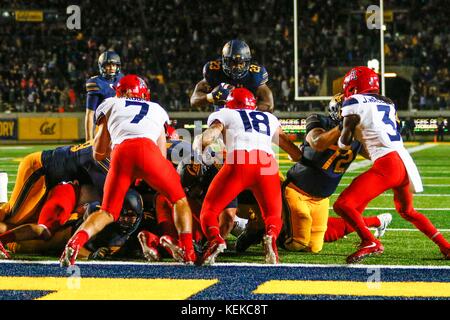 October 21, 2017 - Berkeley, California, U.S - Cal RB Vic Enwere scores Cal's final TD in OT  in NCAA football action at UC Berkeley, California Memorial Stadium, featuring the Arizona Wildcats visiting the California Golden Bears. Arizona won the game 45-44 (Credit Image: © Seth Riskin via ZUMA Wire) Stock Photo