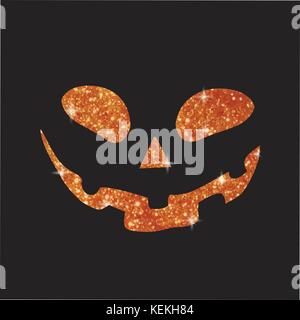 Orange glitter silhouette Halloween holiday design element pumpkin face flat icon Stock Vector