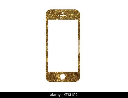 The vector golden glitter gold color flat smart phone icon on white background Stock Vector