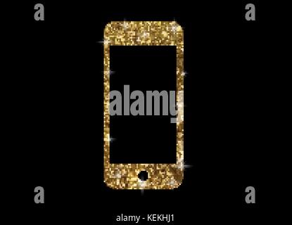 The vector golden glitter gold color flat smart phone icon on black background Stock Vector