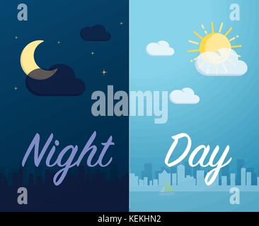 Day and night mode cityscape background and the component vector format Stock Vector