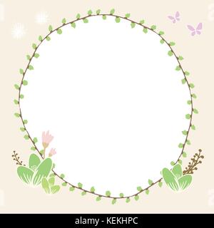 Drawing illustration circle plant border with butterfly and floral Stock Vector