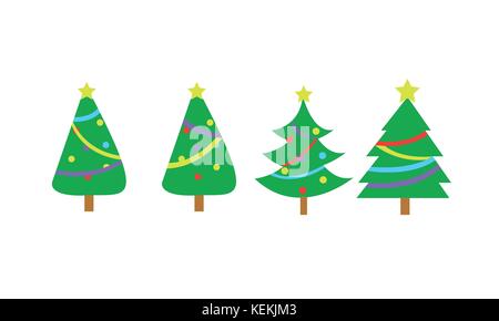 Fully Decorated Simple Christmas Tree Vector Graphic Set Stock Vector