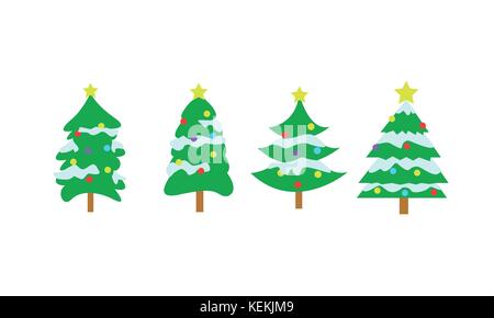 Fully Decorated Snow Christmas Tree Vector Graphic Set Stock Vector