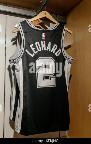 Replica jersey of Kawhi Leonard of San Antonio Spurs on sale in the NBA store in Manhattan. Stock Photo