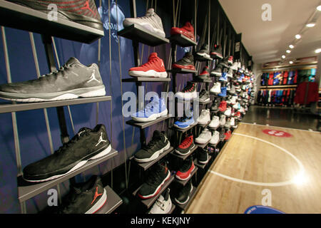 Assortment of Air sneakers on sale in the NBA store in Manhattan Stock - Alamy